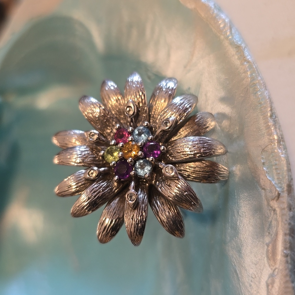 Sterling Flower Gemstone Ring